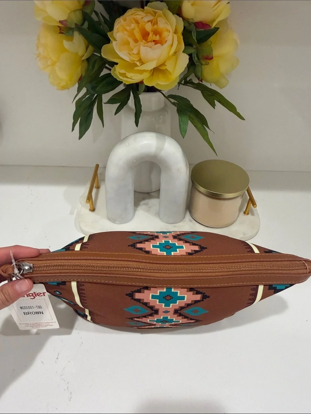 Wrangler Brown Turquoise Pink Aztec Cosmetic Pouch